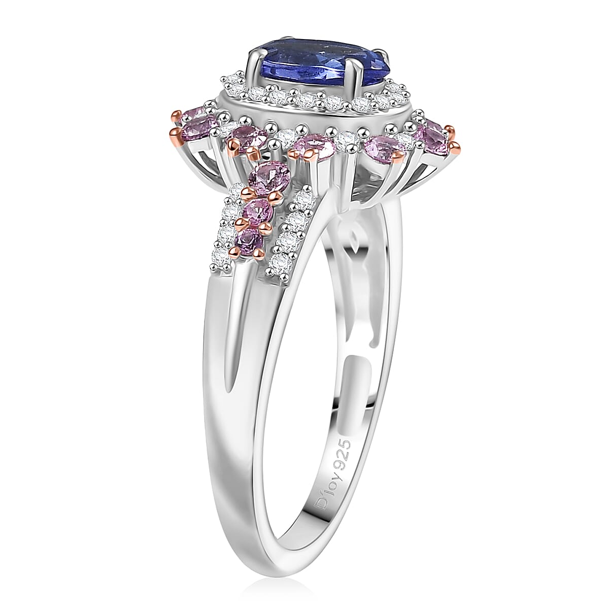 D'Joy Premium Tanzanite and Multi Gemstone 1.75 ctw Sunburst Ring in Rhodium Over Sterling Silver (Size 10.0) image number 3