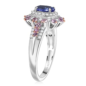D'Joy Tanzanite, Multi Gemstone Sunburst Ring in Rhodium Over Sterling Silver 1.75 ctw (Size 10.0)
