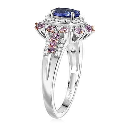 D'Joy Tanzanite, Multi Gemstone Sunburst Ring in Rhodium Over Sterling Silver 1.75 ctw (Size 10.0)
