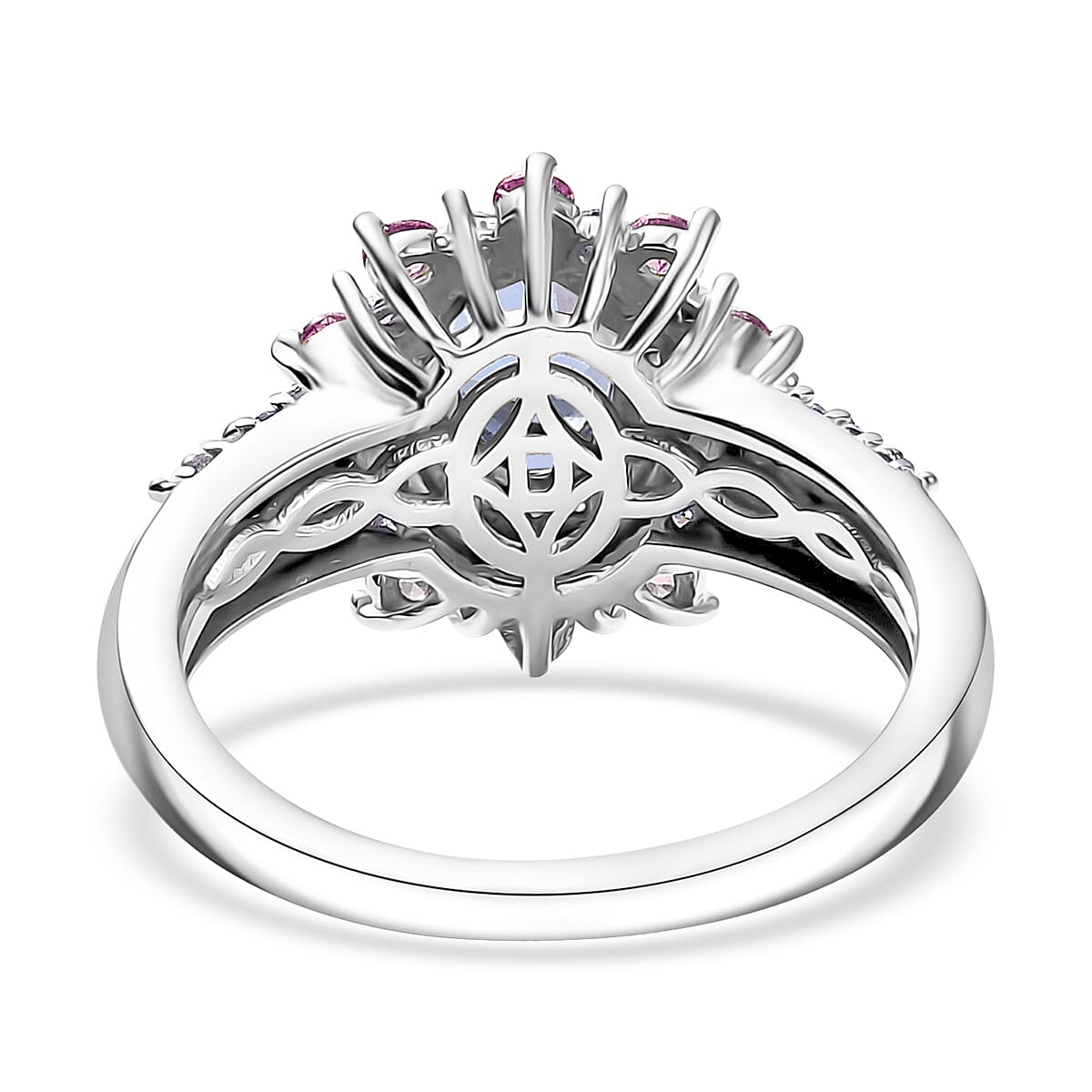 D'Joy Premium Tanzanite and Multi Gemstone 1.75 ctw Sunburst Ring in Rhodium Over Sterling Silver (Size 10.0) image number 4