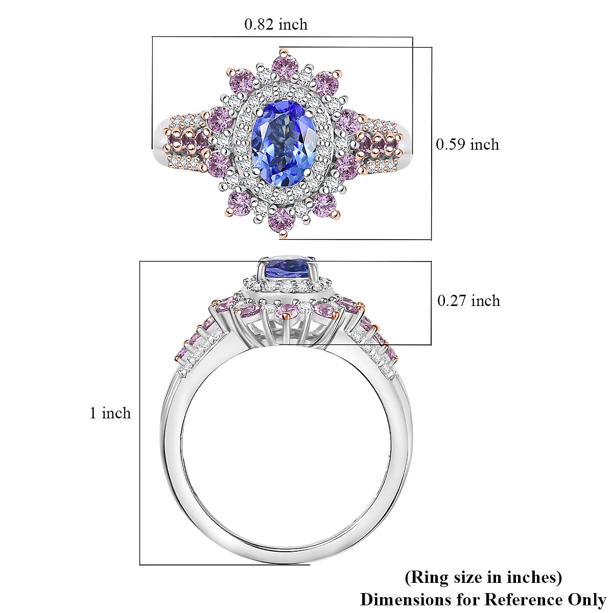 D'Joy Premium Tanzanite and Multi Gemstone 1.75 ctw Sunburst Ring in Rhodium Over Sterling Silver (Size 10.0) image number 5