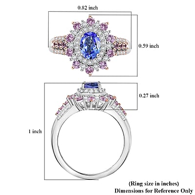 D'Joy Tanzanite, Multi Gemstone Sunburst Ring in Rhodium Over Sterling Silver 1.75 ctw (Size 10.0)