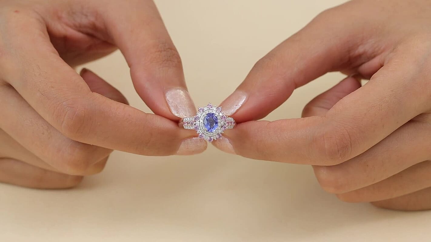D'Joy Premium Tanzanite, Multi Gemstone Ring in Rhodium Over Sterling Silver (Size 10.0) 1.75 ctw