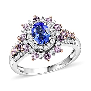 D'Joy Premium Tanzanite and Multi Gemstone 1.75 ctw Ring in Rhodium Over Sterling Silver (Size 7.0)