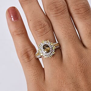 D'Joy Premium Golden Tanzanite and Multi Gemstone 1.80 ctw Sunburst Ring in Rhodium Over Sterling Silver (Size 5.0)