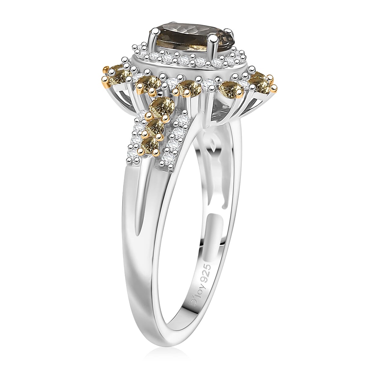 D'Joy Premium Golden Tanzanite and Multi Gemstone 1.80 ctw Sunburst Ring in Rhodium Over Sterling Silver (Size 5.0) image number 3