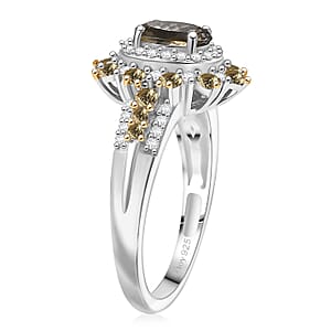 D'Joy Premium Golden Tanzanite and Multi Gemstone 1.80 ctw Sunburst Ring in Rhodium Over Sterling Silver (Size 5.0)