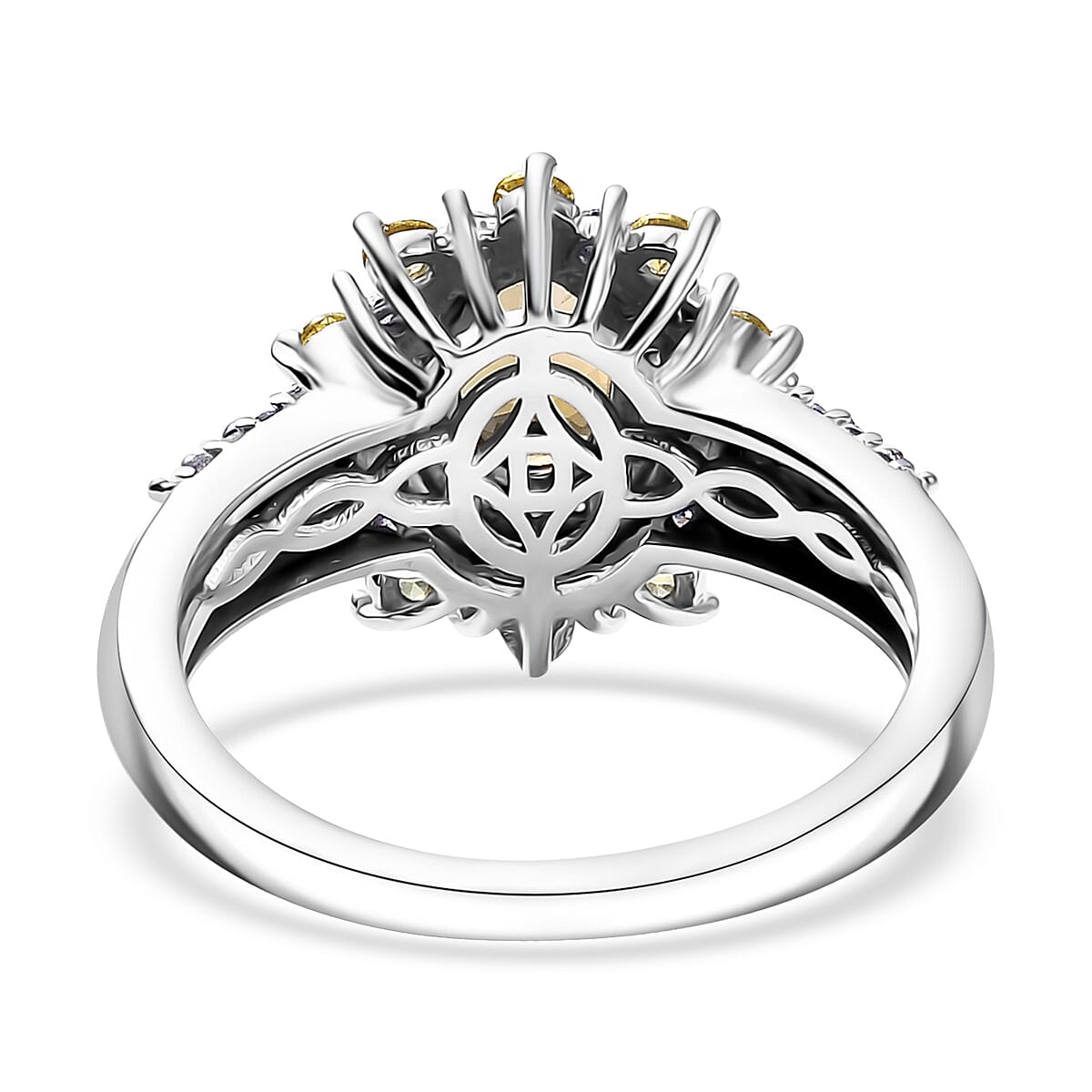 D'Joy Premium Golden Tanzanite and Multi Gemstone 1.80 ctw Sunburst Ring in Rhodium Over Sterling Silver (Size 5.0) image number 4