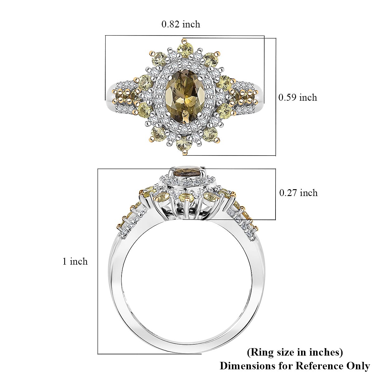 D'Joy Premium Golden Tanzanite and Multi Gemstone 1.80 ctw Sunburst Ring in Rhodium Over Sterling Silver (Size 5.0) image number 5