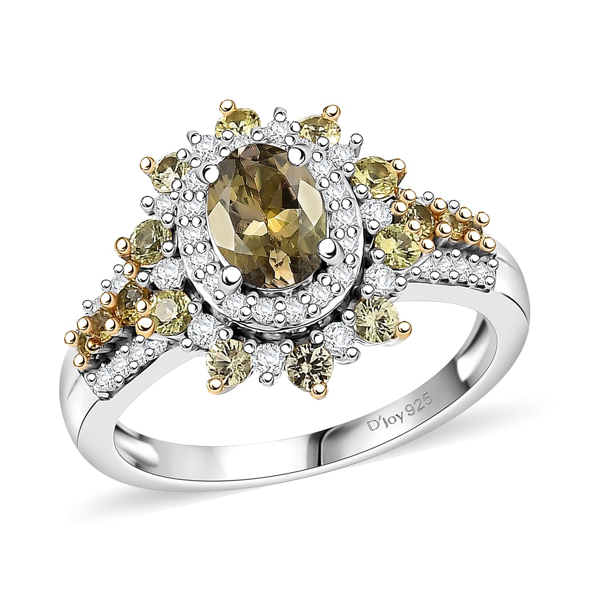 D'Joy Premium Golden Tanzanite and Multi Gemstone 1.80 ctw Sunburst Ring in Rhodium Over Sterling Silver (Size 6.0) image number 0