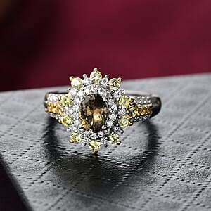 D'Joy Premium Golden Tanzanite and Multi Gemstone 1.80 ctw Sunburst Ring in Rhodium Over Sterling Silver (Size 6.0)