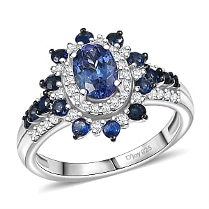 D'Joy Premium Peacock Tanzanite and Multi Gemstone 1.80 ctw Sunburst Ring in Rhodium Over Sterling Silver (Size 10.0)