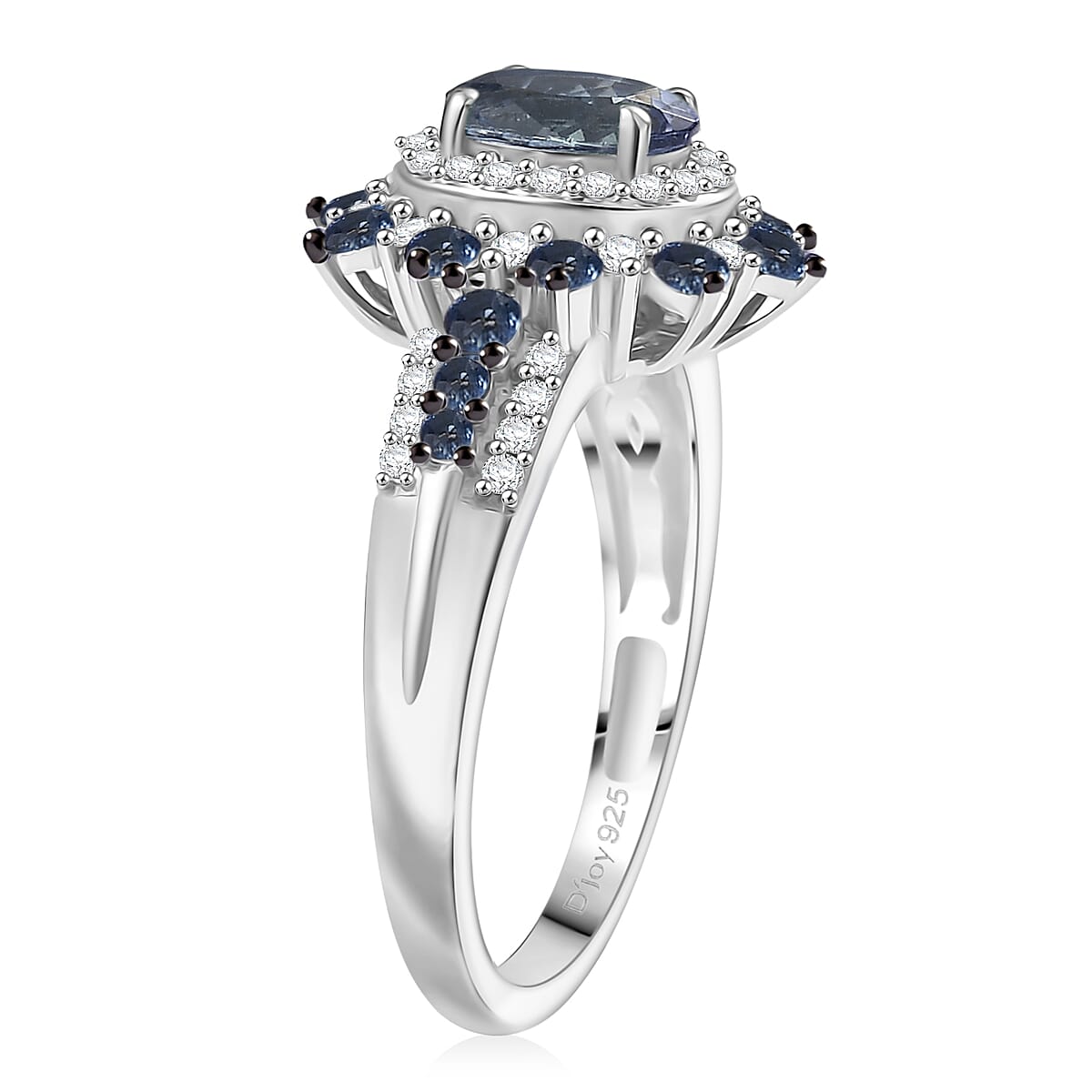 D'Joy Premium Peacock Tanzanite and Multi Gemstone 1.80 ctw Sunburst Ring in Rhodium Over Sterling Silver (Size 10.0) image number 3