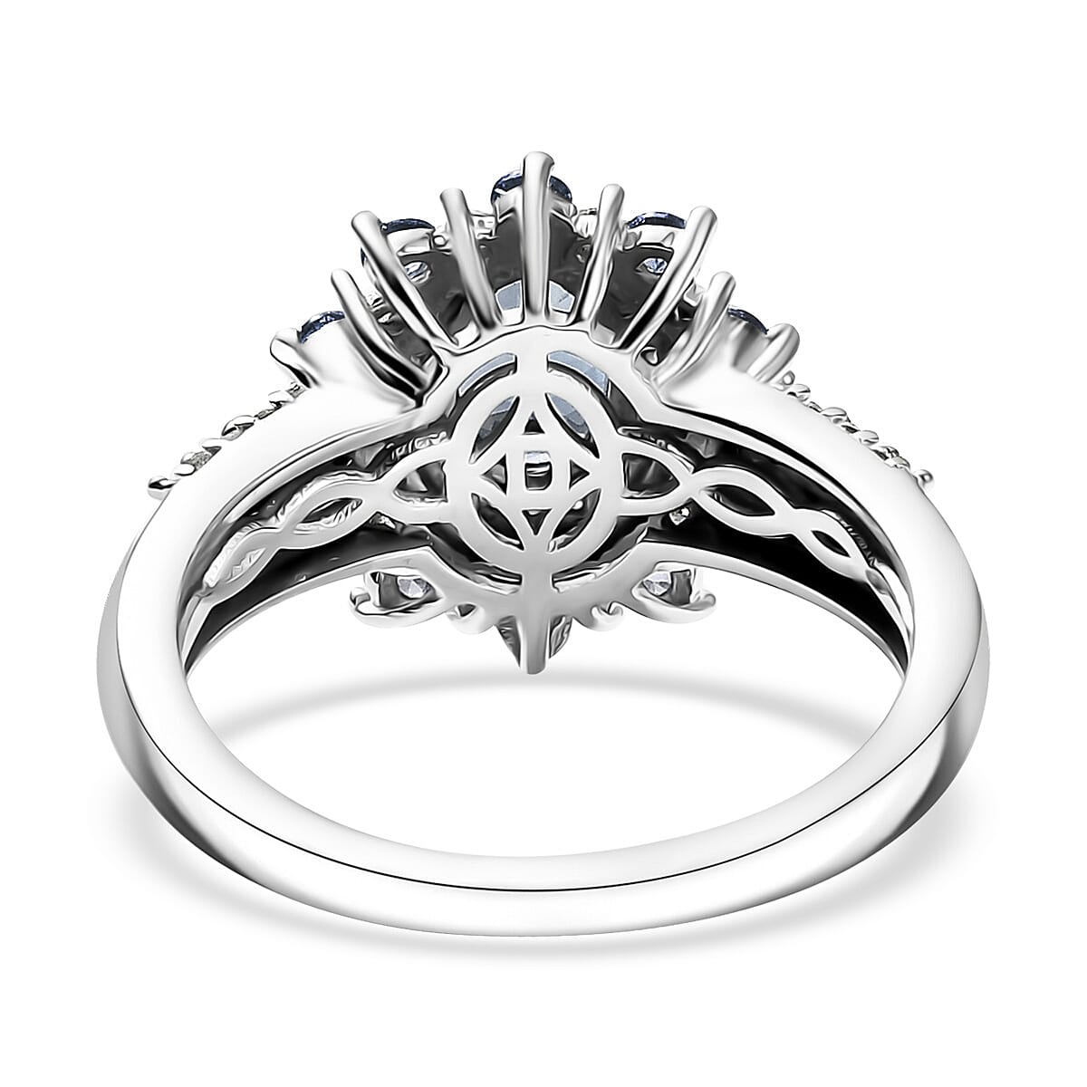 D'Joy Peacock Tanzanite, Multi Gemstone Sunburst Ring in Rhodium Over Sterling Silver 1.80 ctw (Size 9.0)