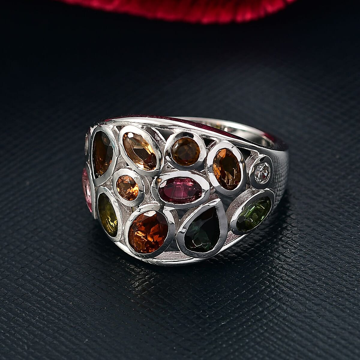 D'Joy Premium Multi-Tourmaline and White Zircon 3.00 ctw Ring in Rhodium Over Sterling Silver (Size 10.0) image number 1