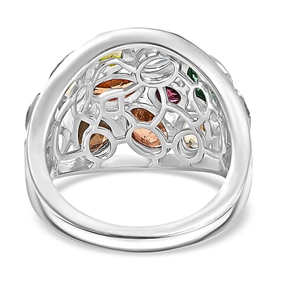 D'Joy Multi-Tourmaline, White Zircon Ring in Rhodium Over Sterling Silver 3.00 ctw (Size 10.0)