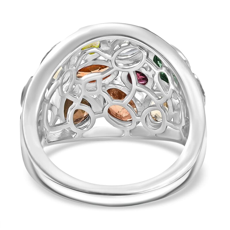 D'Joy Multi-Tourmaline, White Zircon Ring in Rhodium Over Sterling Silver 3.00 ctw (Size 10.0)