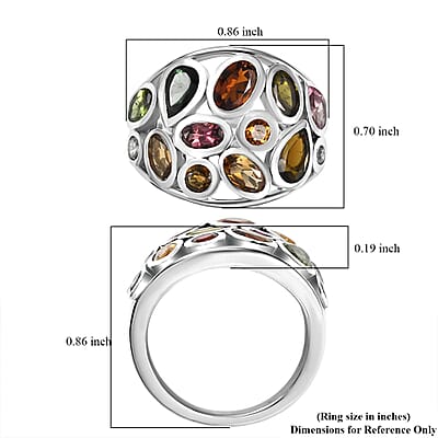 D'Joy Multi-Tourmaline, White Zircon Ring in Rhodium Over Sterling Silver 3.00 ctw (Size 10.0)