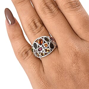 D'Joy Multi-Tourmaline, White Zircon Ring in Rhodium Over Sterling Silver 3.00 ctw (Size 7.0)