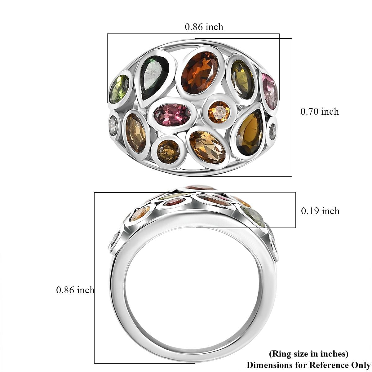 D'Joy Premium Multi-Tourmaline and White Zircon 3.00 ctw Ring in Rhodium Over Sterling Silver (Size 8.0) image number 5