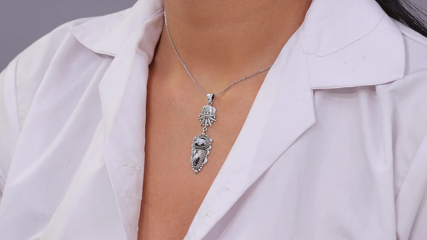 D'Joy Artisan Crafted White Buffalo 4.40 ctw Fancy Pendant without Chain in Sterling Silver