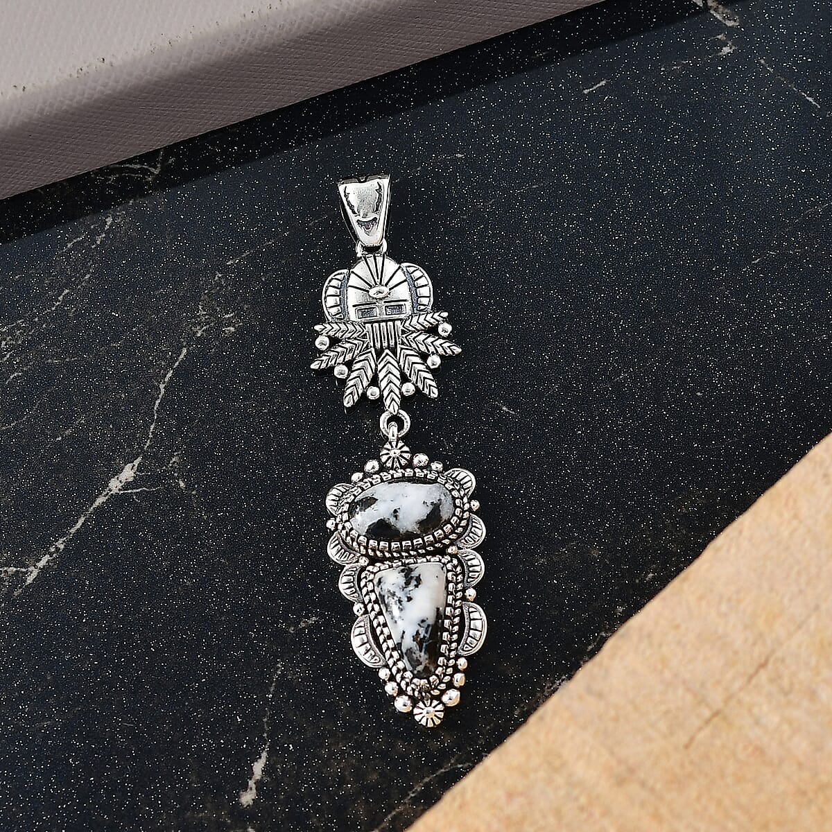 D'Joy Artisan Crafted White Buffalo 4.40 ctw Fancy Pendant without Chain in Sterling Silver  image number 1