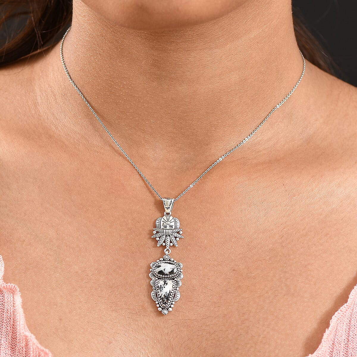 D'Joy Artisan Crafted White Buffalo 4.40 ctw Fancy Pendant without Chain in Sterling Silver  image number 2