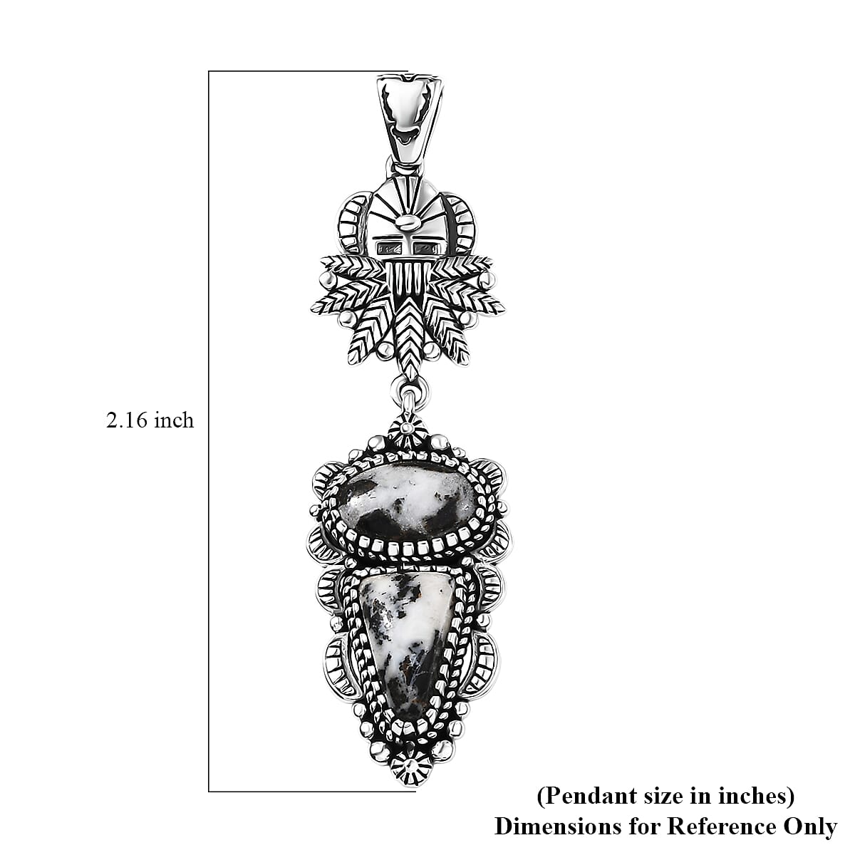 D'Joy Artisan Crafted White Buffalo 4.40 ctw Fancy Pendant without Chain in Sterling Silver 