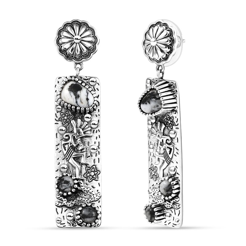 D'Joy Artisan Crafted White Buffalo 4.50 ctw Earrings in Sterling Silver 