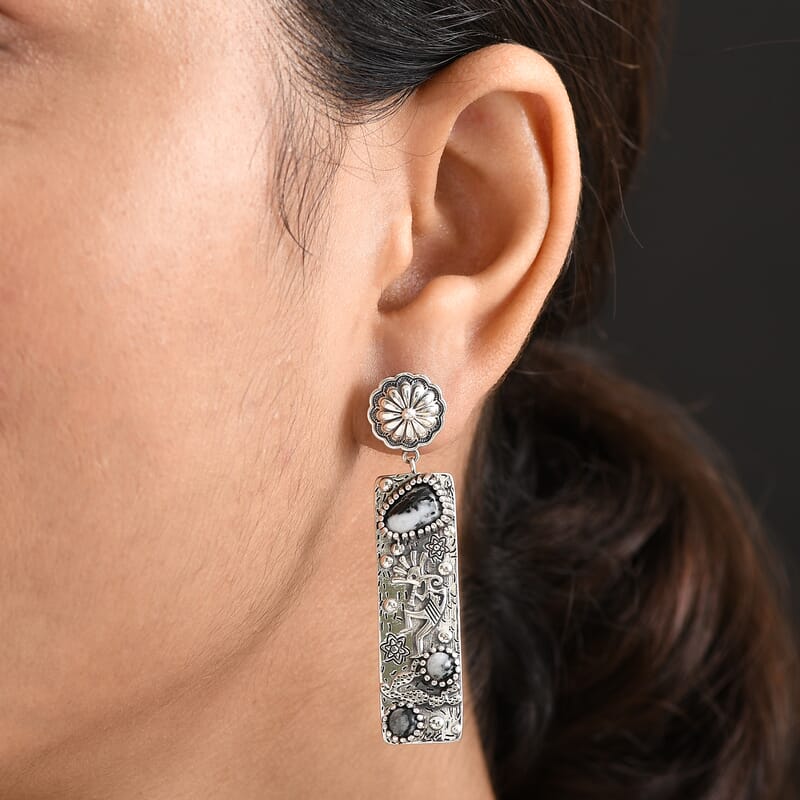 D'Joy Artisan Crafted White Buffalo 4.50 ctw Earrings in Sterling Silver 