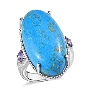 EverTrue Blue Turquoise and Simulated Blue Diamond 27.53 ctw Ring in Stainless Steel (Size 5.5)