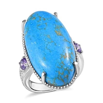 EverTrue Blue Turquoise and Simulated Blue Diamond 27.53 ctw Ring in Stainless Steel (Size 5.5)