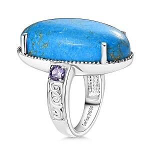 EverTrue Blue Turquoise and Simulated Blue Diamond 27.53 ctw Ring in Stainless Steel (Size 5.5)