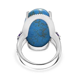 EverTrue Blue Turquoise and Simulated Blue Diamond 27.53 ctw Ring in Stainless Steel (Size 5.5)