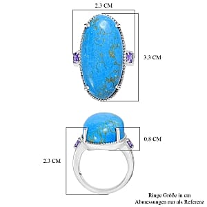 EverTrue Blue Turquoise and Simulated Blue Diamond 27.53 ctw Ring in Stainless Steel (Size 5.5)