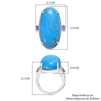 EverTrue Blue Turquoise and Simulated Blue Diamond 27.53 ctw Ring in Stainless Steel (Size 5.5)