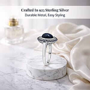 D'Joy Blue Star Sapphire, Multi Gemstone Ring in Rhodium Over Sterling Silver 5.75 ctw (Size 10.0)