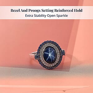 D'Joy Blue Star Sapphire, Multi Gemstone Ring in Rhodium Over Sterling Silver 5.75 ctw (Size 10.0)