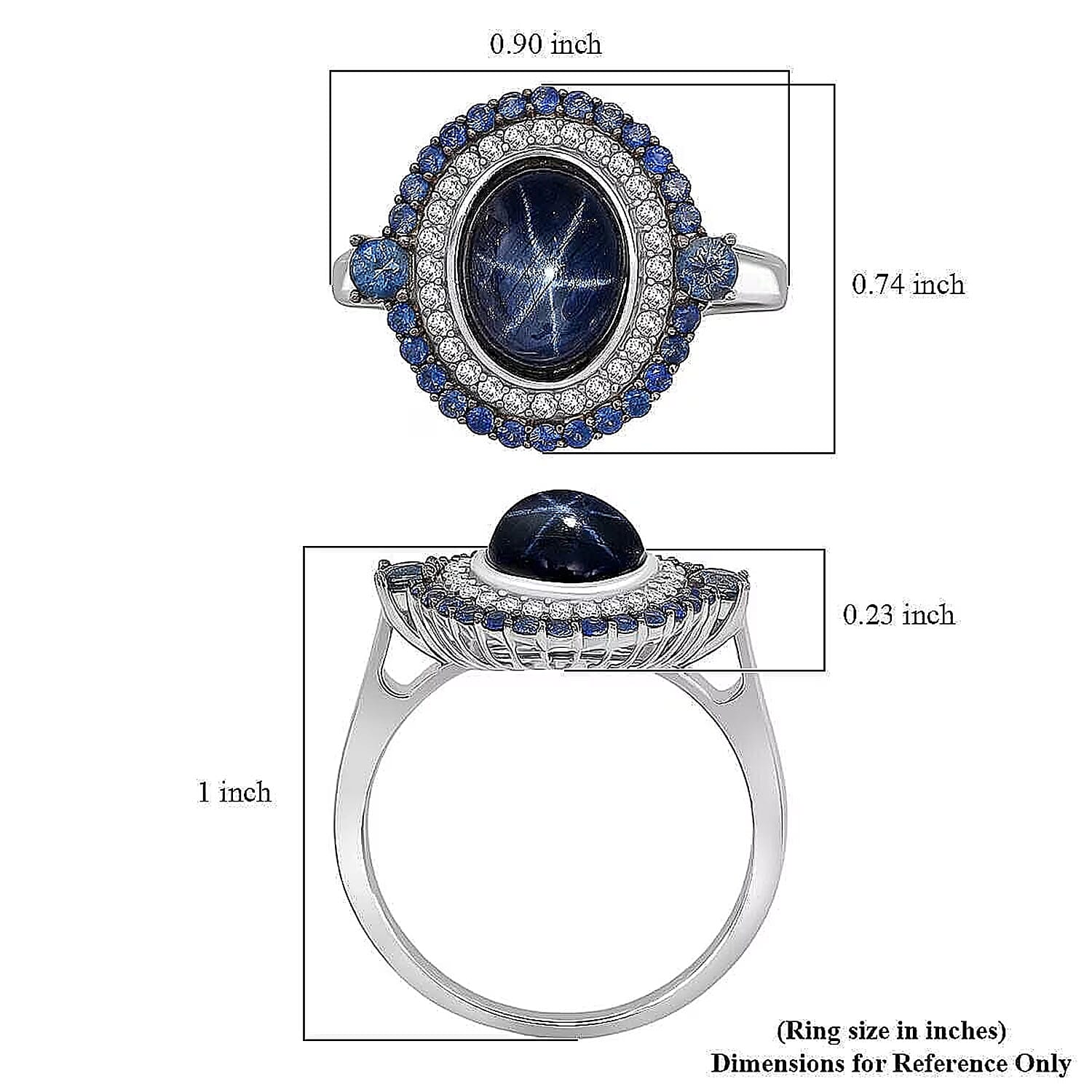 D'Joy Blue Star Sapphire, Multi Gemstone Ring in Rhodium Over Sterling Silver 5.75 ctw (Size 10.0)