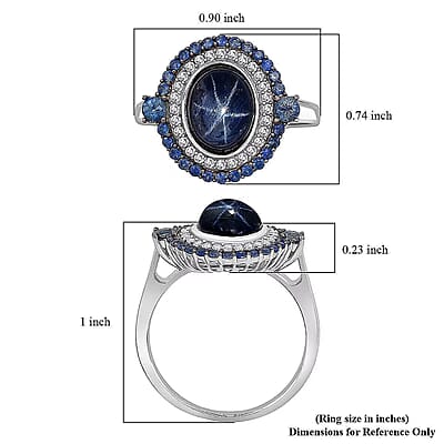 D'Joy Blue Star Sapphire, Multi Gemstone Ring in Rhodium Over Sterling Silver 5.75 ctw (Size 10.0)
