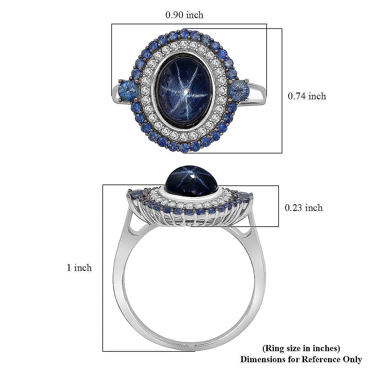 D'Joy Premium Blue Star Sapphire (DF) 11.0) and Multi Gemstone 5.75 ctw Royal Starflare Ring in Rhodium Over Sterling Silver (Size 10.0) image number 5