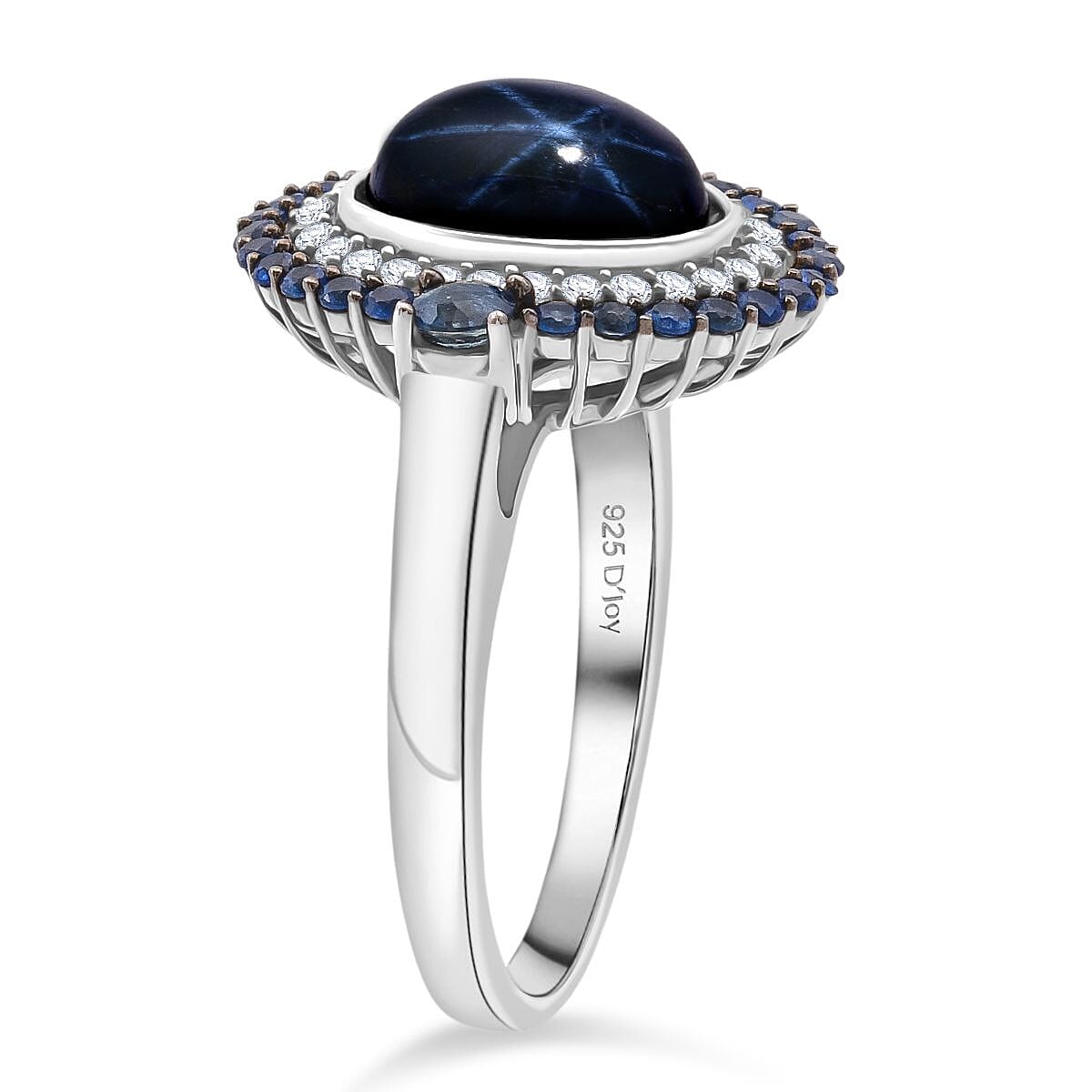 D'Joy Premium Blue Star Sapphire (DF) and Multi Gemstone 5.75 ctw Royal Starflare Ring in Rhodium Over Sterling Silver (Size 8.0) image number 3