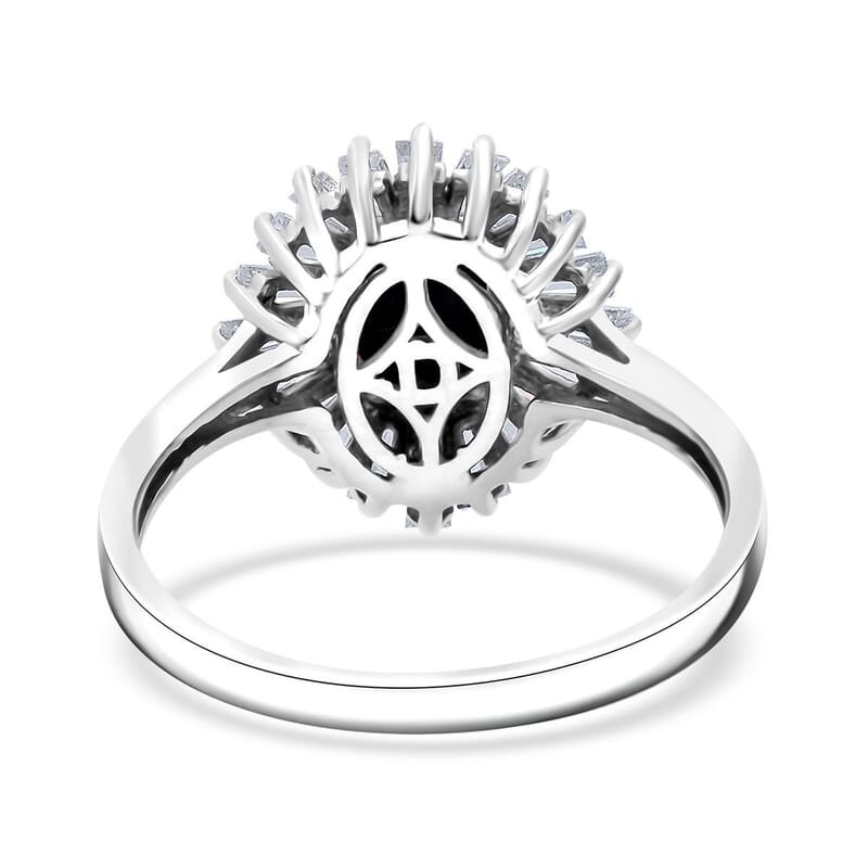 D'Joy Premium Blue Star Sapphire (DF) and Moissanite 3.15 ctw Celestial Crown Ring in Rhodium Over Sterling Silver (Size 10.0)
