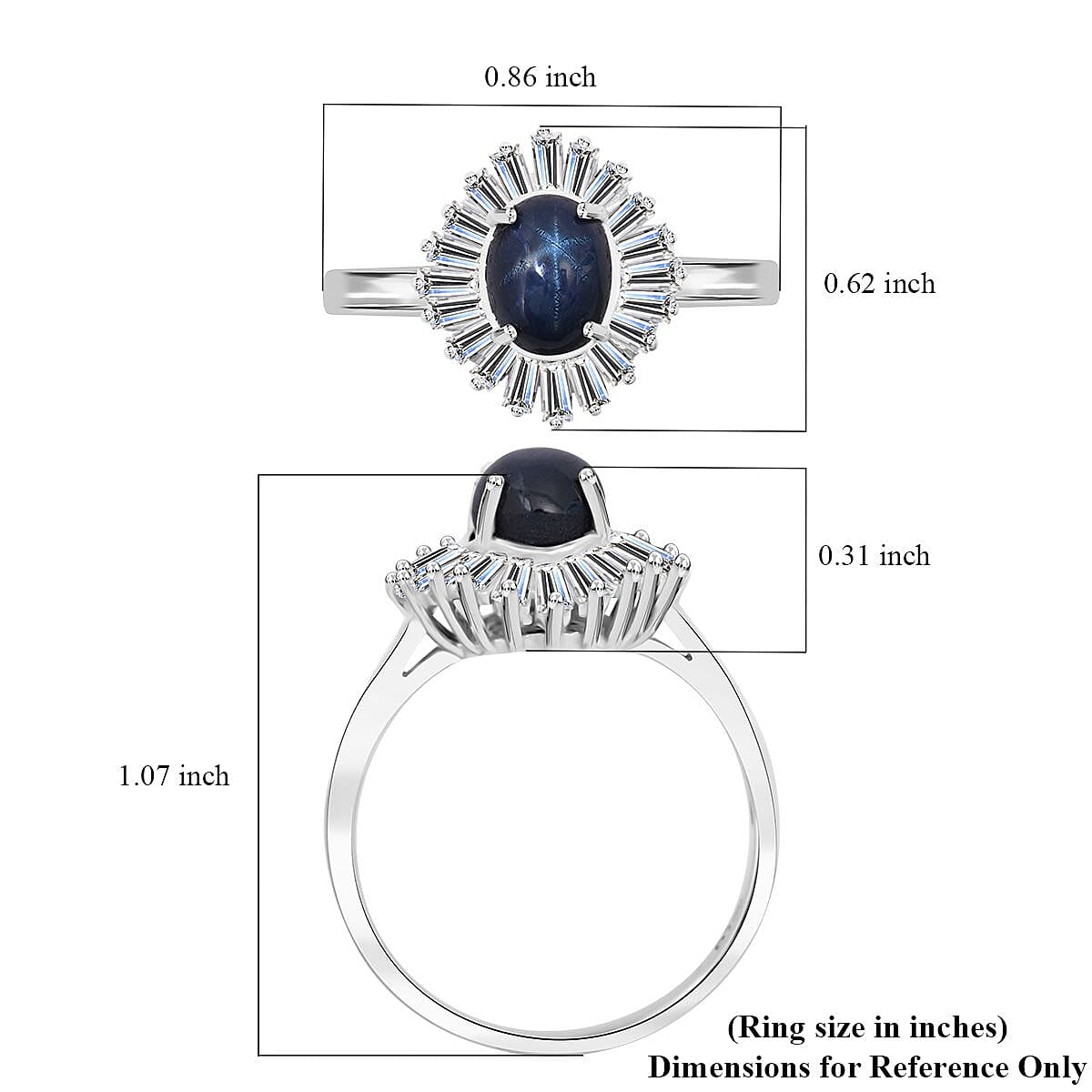 D'Joy Premium Blue Star Sapphire (DF) and Moissanite 3.15 ctw Celestial Crown Ring in Rhodium Over Sterling Silver (Size 10.0)