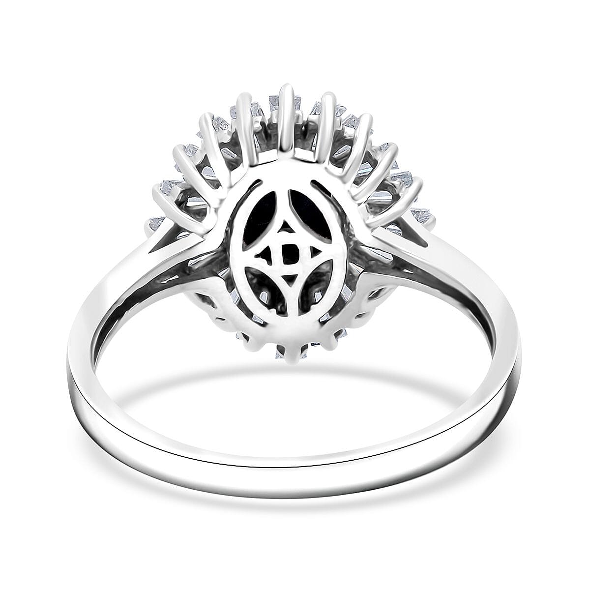 D'Joy Premium Blue Star Sapphire (DF) and Moissanite 3.15 ctw Celestial Crown Ring in Rhodium Over Sterling Silver (Size 7.0) image number 4