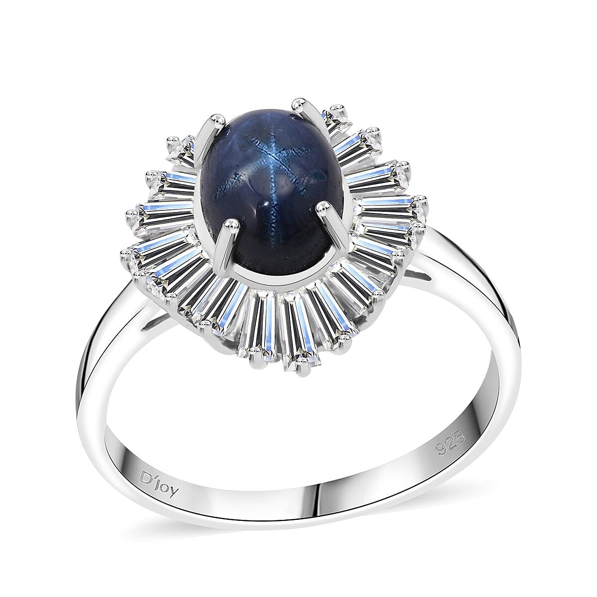 D'Joy Premium Blue Star Sapphire (DF) and Moissanite 3.15 ctw Ring in Rhodium Over Sterling Silver (Size 8.0) image number 0