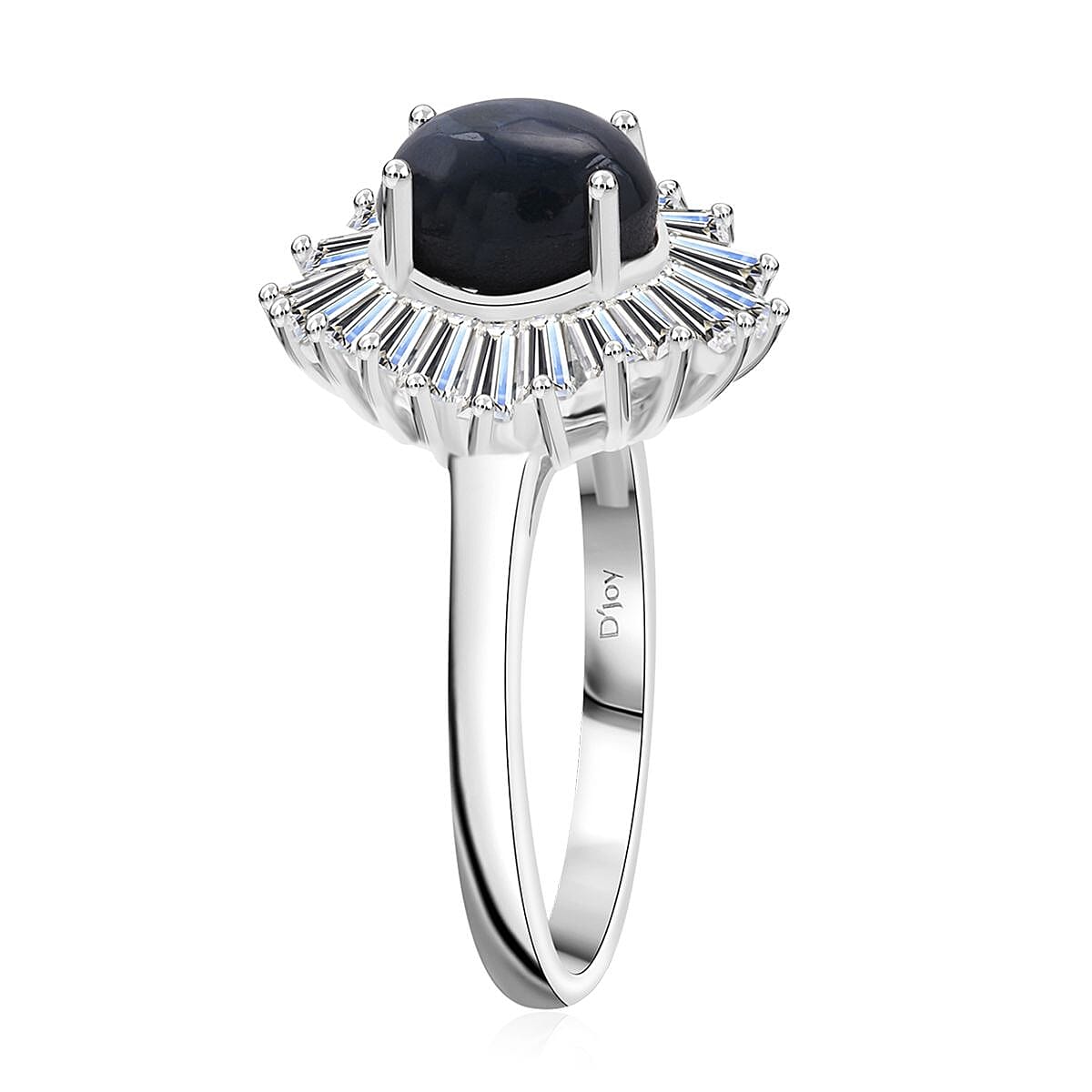 D'Joy Premium Blue Star Sapphire (DF) and Moissanite 3.15 ctw Ring in Rhodium Over Sterling Silver (Size 8.0) image number 3