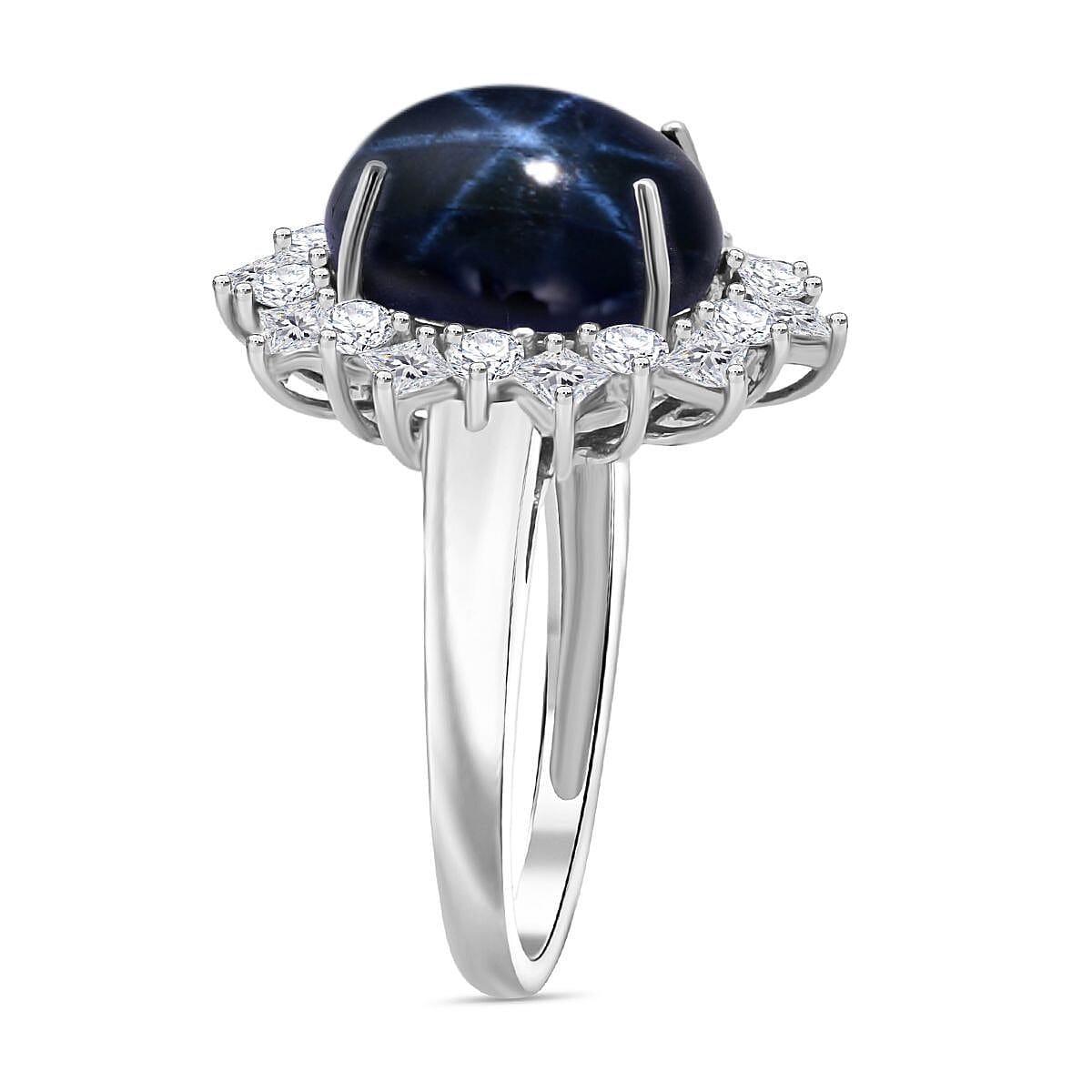 Luxoro Premium Blue Star Sapphire (DF) and Moissanite 9.15 ctw Starborn Majesty Ring in 10K White Gold (Size 8.0) image number 3