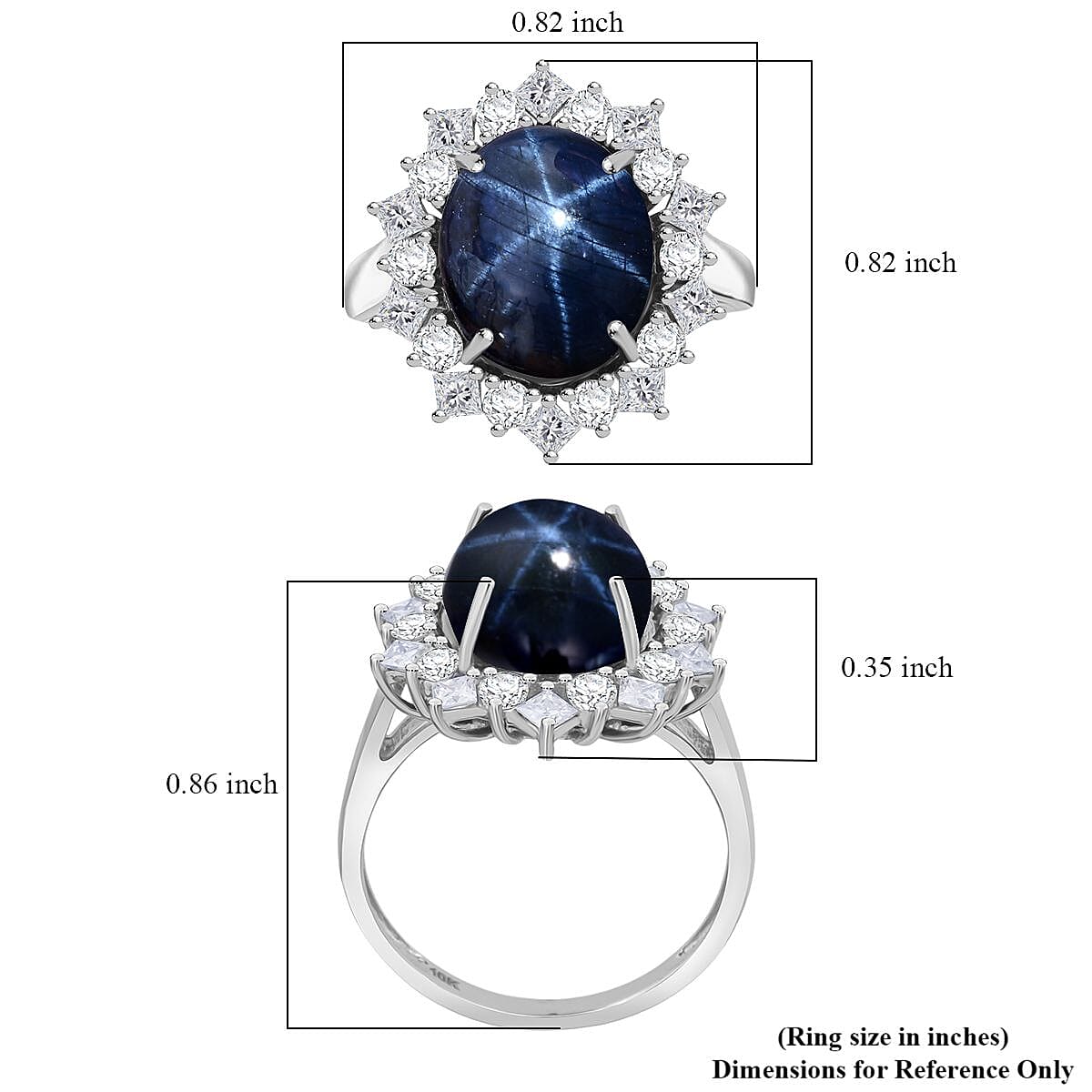 Luxoro Premium Blue Star Sapphire (DF) and Moissanite 9.15 ctw Starborn Majesty Ring in 10K White Gold (Size 8.0) image number 5