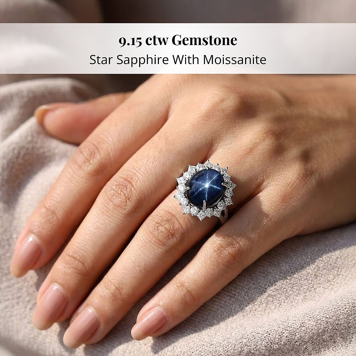 Premium Blue Star Sapphire (DF) 10.0) and Moissanite 9.15 ctw Starborn Majesty Ring in 10K White Gold (Size 10.0) image number 1